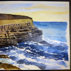 Watercolour Filey – Rough Sea in Summer