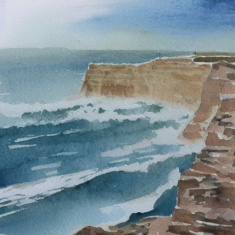 Watercolour Filey – Choppy Sea